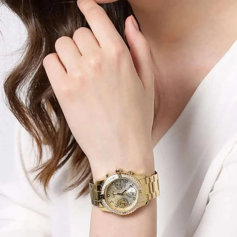 watches Guess Women's Gold Dial Stainless Steel Band Watch - W0774L5