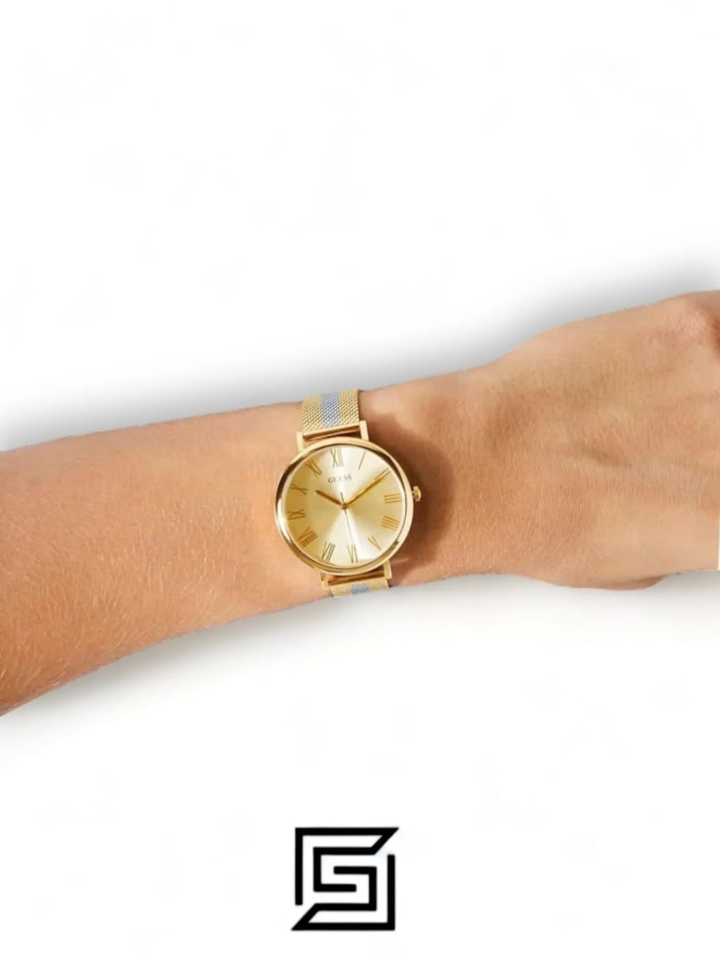Guess original-watches ساعة لينوكس للنساء، سوار شبكي من الستانلس ستيل، مينا ذهبي - U1155L3