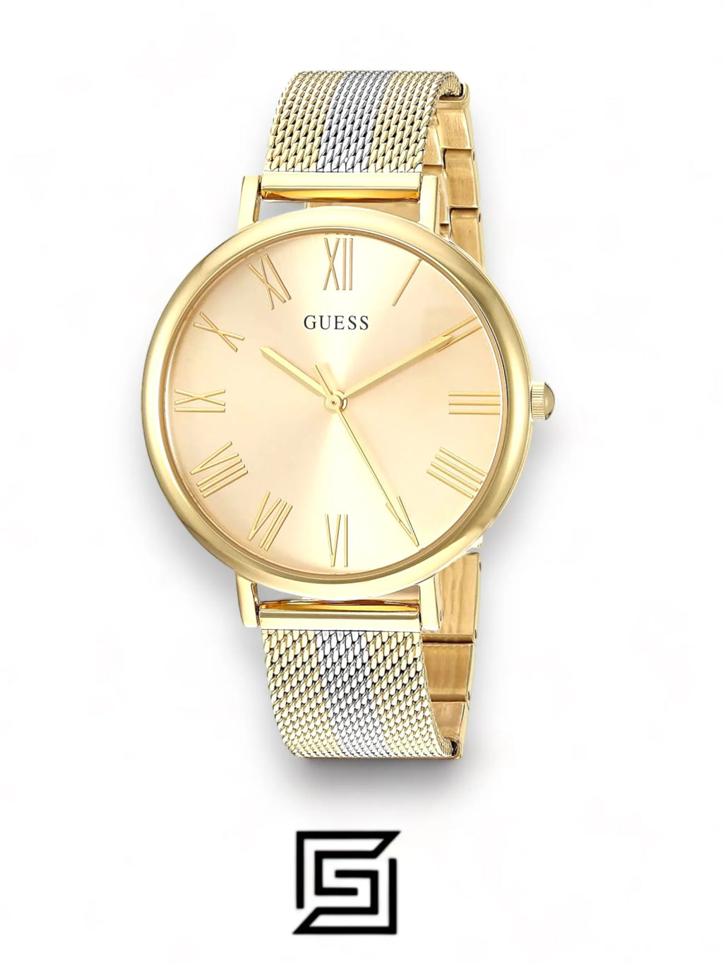 Guess original-watches ساعة لينوكس للنساء، سوار شبكي من الستانلس ستيل، مينا ذهبي - U1155L3