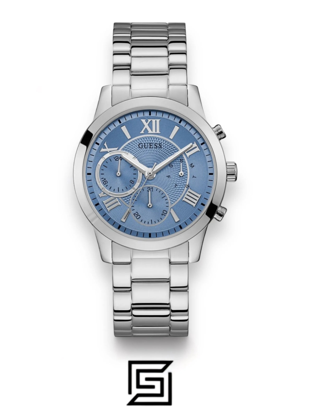 Guess original-watches Women's Silver Stainless Steel Analog Blue Dial Quartz Watch - U1070L4