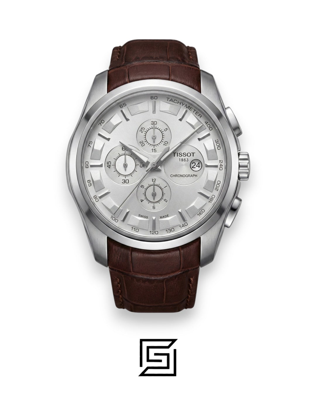 Tissot Couturier Chronograph - Silver Dial - Brown Leather Strap - Japanese Quartz