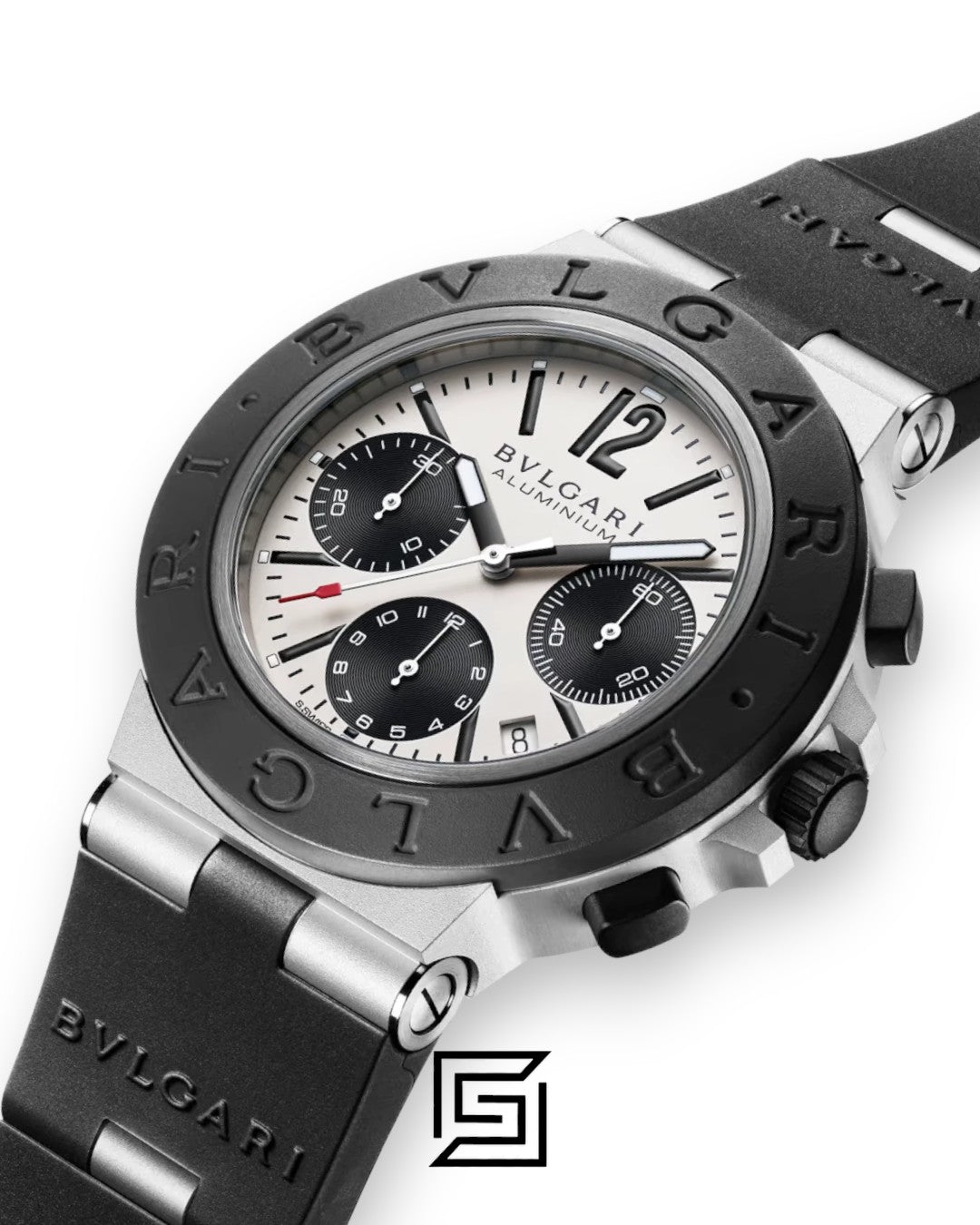 Bvlgari Aluminium Chronograph White Dial Black Band Men’s Watch