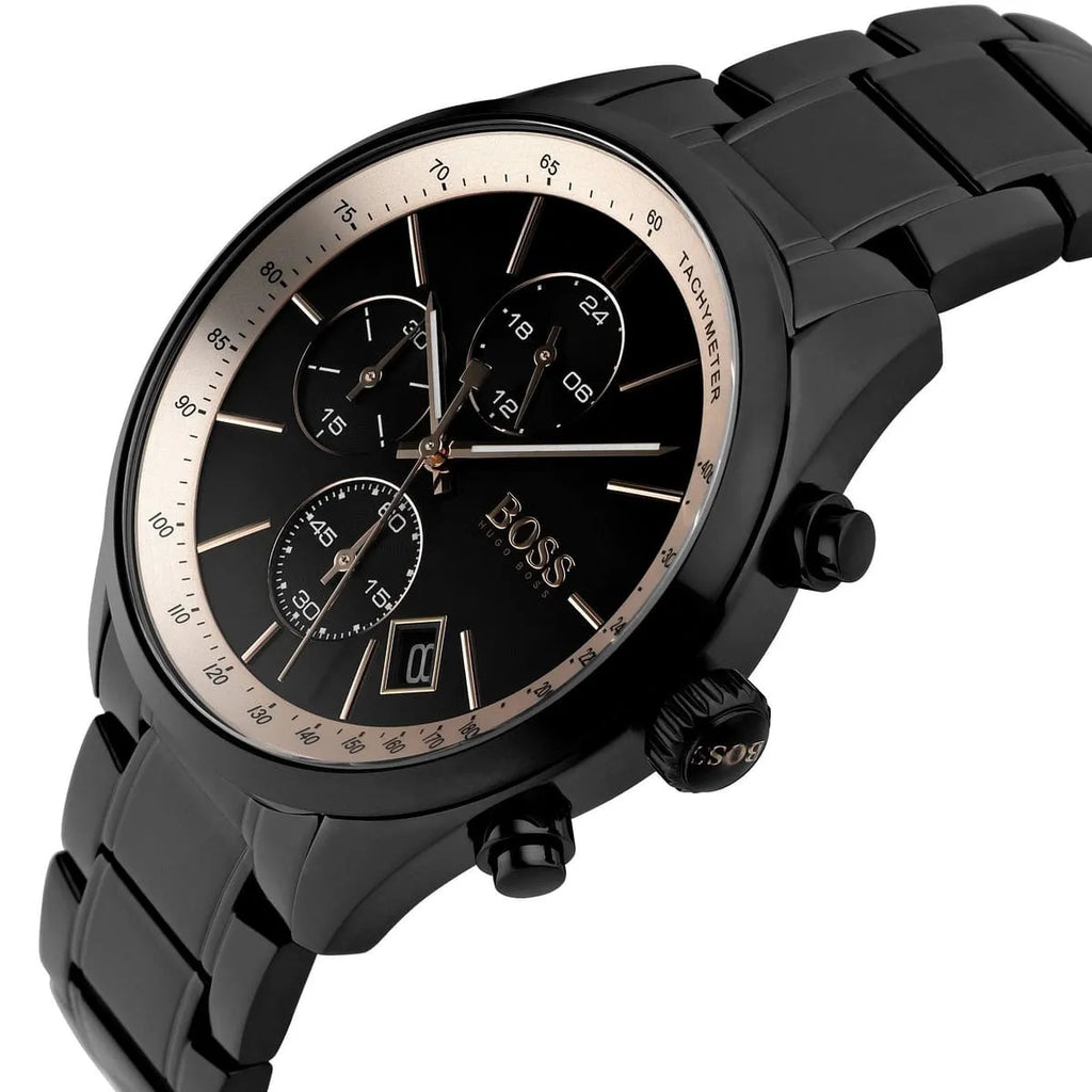 Hugo Boss original-watches Mens Grand Prix Black IP/Gold Accent 1513578