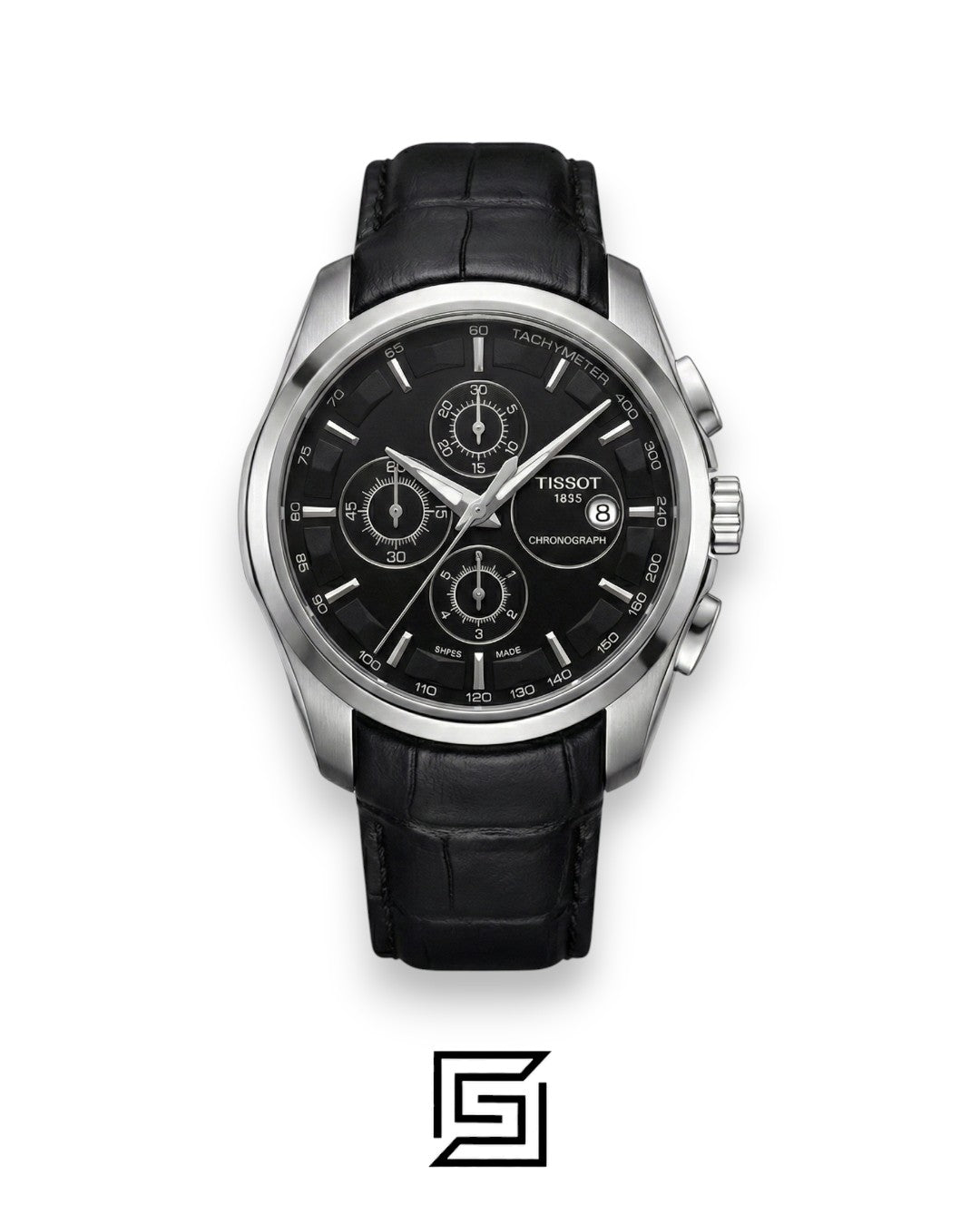 Tissot Couturier Chronograph - Black Dial - Black Leather Strap - Japanese Quartz