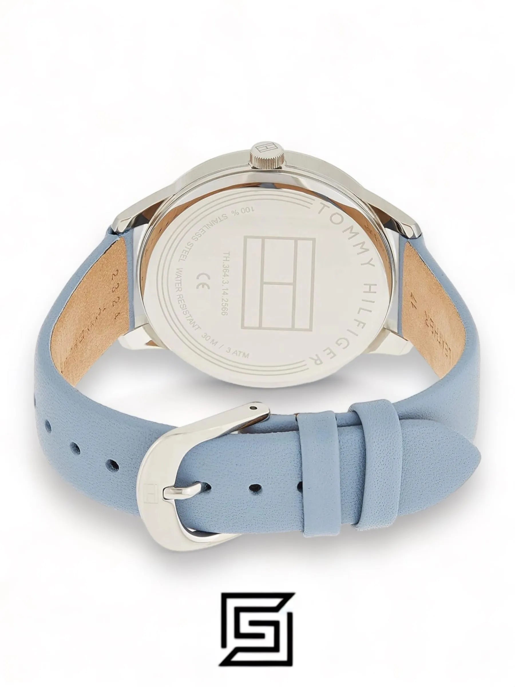 Tommy Hilfiger ساعات أصلية جلد شكل دائري أنالوج مقاومة للماء أزرق فاتح - 1782023