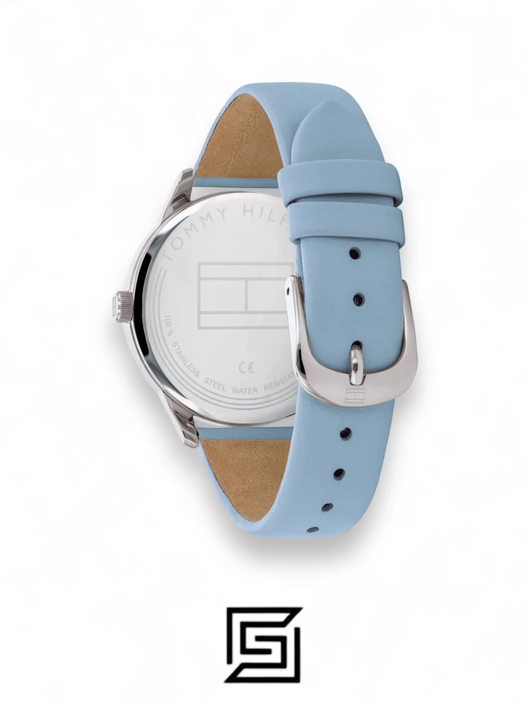 Tommy Hilfiger ساعات أصلية جلد شكل دائري أنالوج مقاومة للماء أزرق فاتح - 1782023