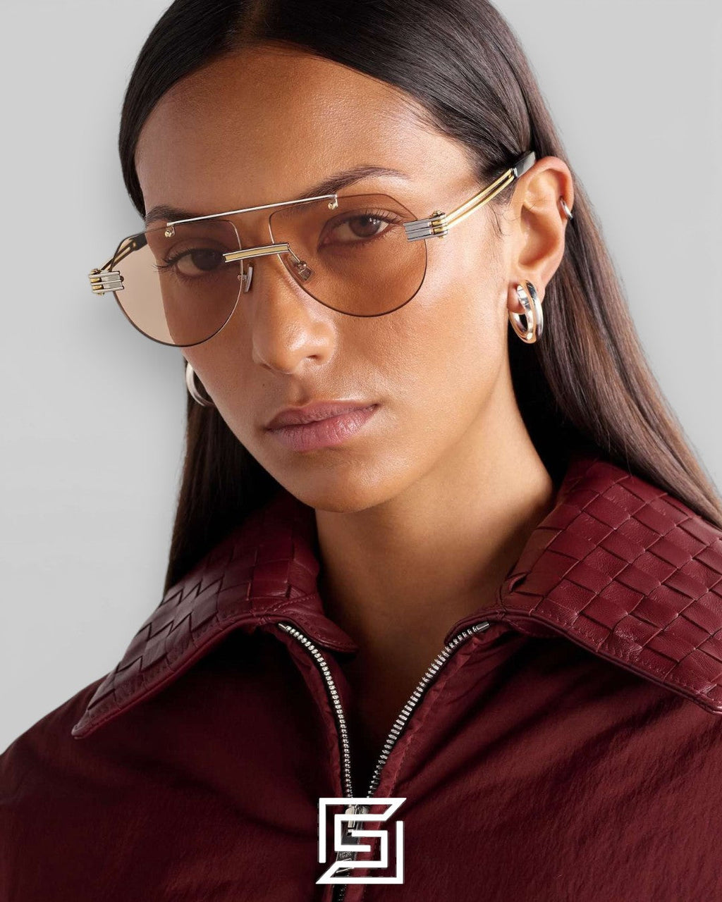 Bottega Veneta BV1342 004 Black Lenses and Silver x Gold Frame Luxury Aviator Sunglasses
