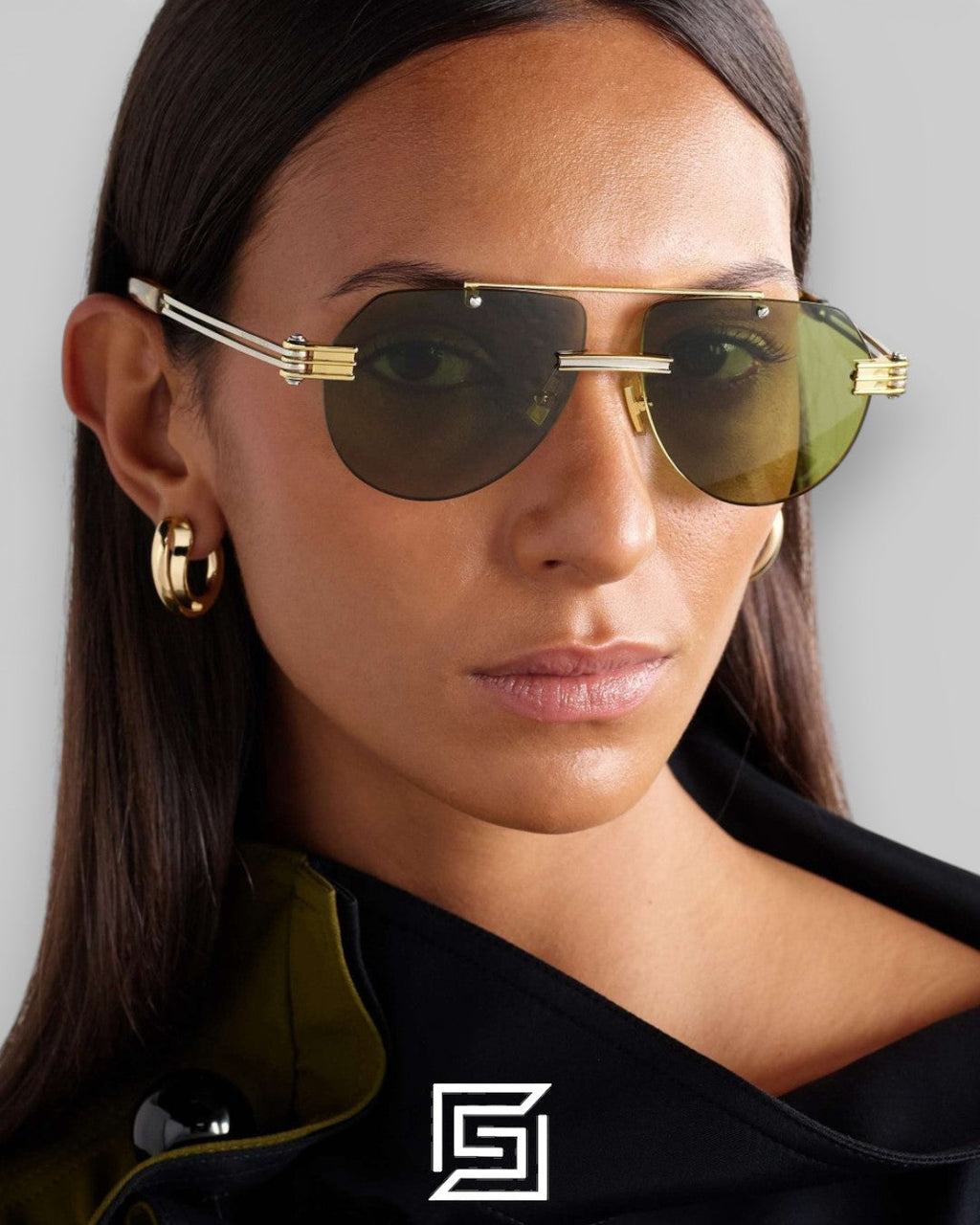 Bottega Veneta BV1342 004 Black Lenses and Silver x Gold Frame Luxury Aviator Sunglasses