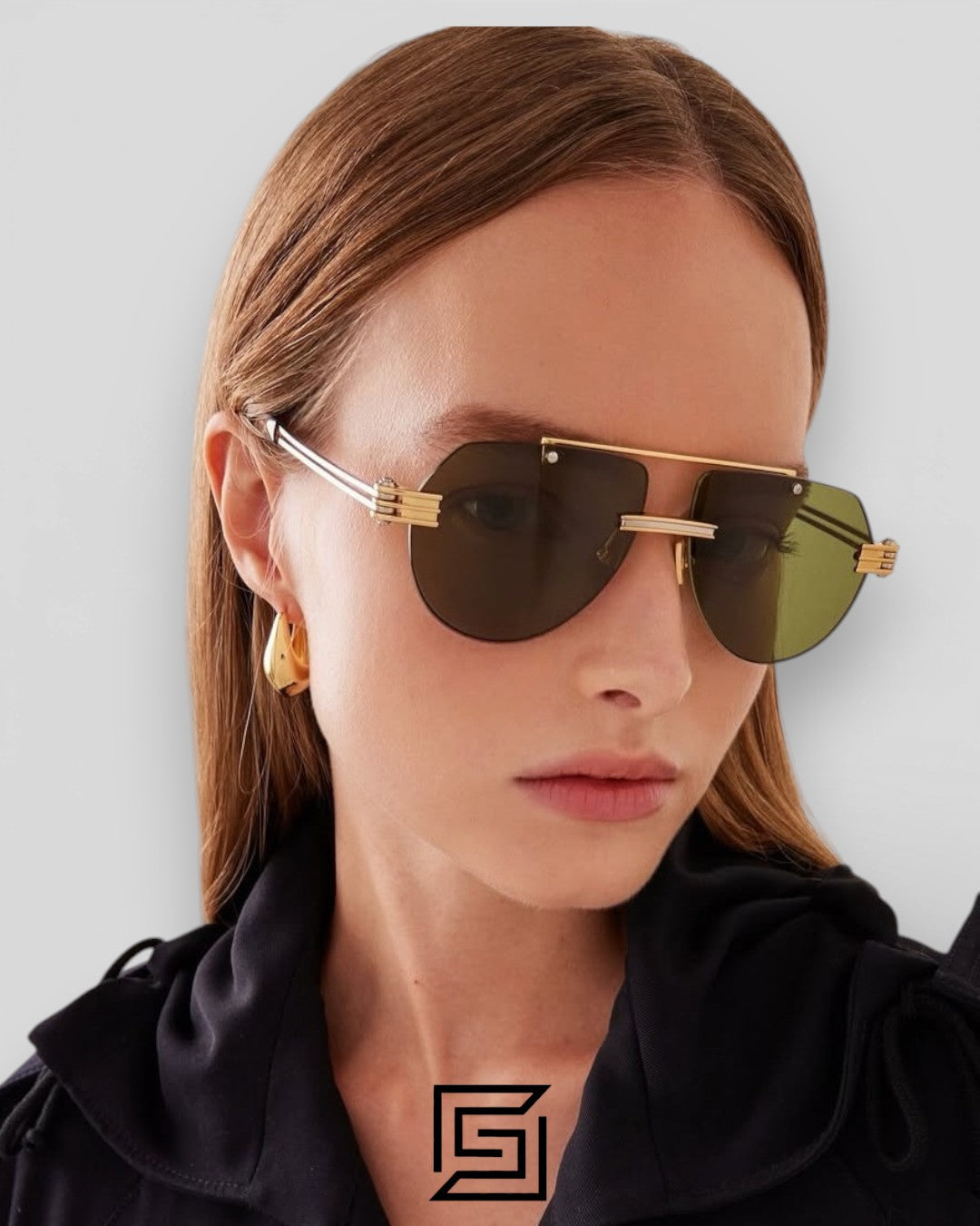 Bottega Veneta BV1342 004 Black Lenses and Silver x Gold Frame Luxury Aviator Sunglasses
