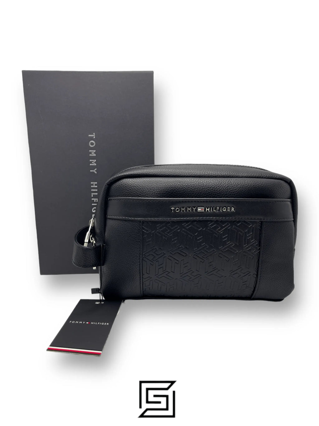 Tommy Hilfiger leather Tommy Handbag BOX Tommy METAL LOGO on TOP HARD PATTIERN/BLACK
