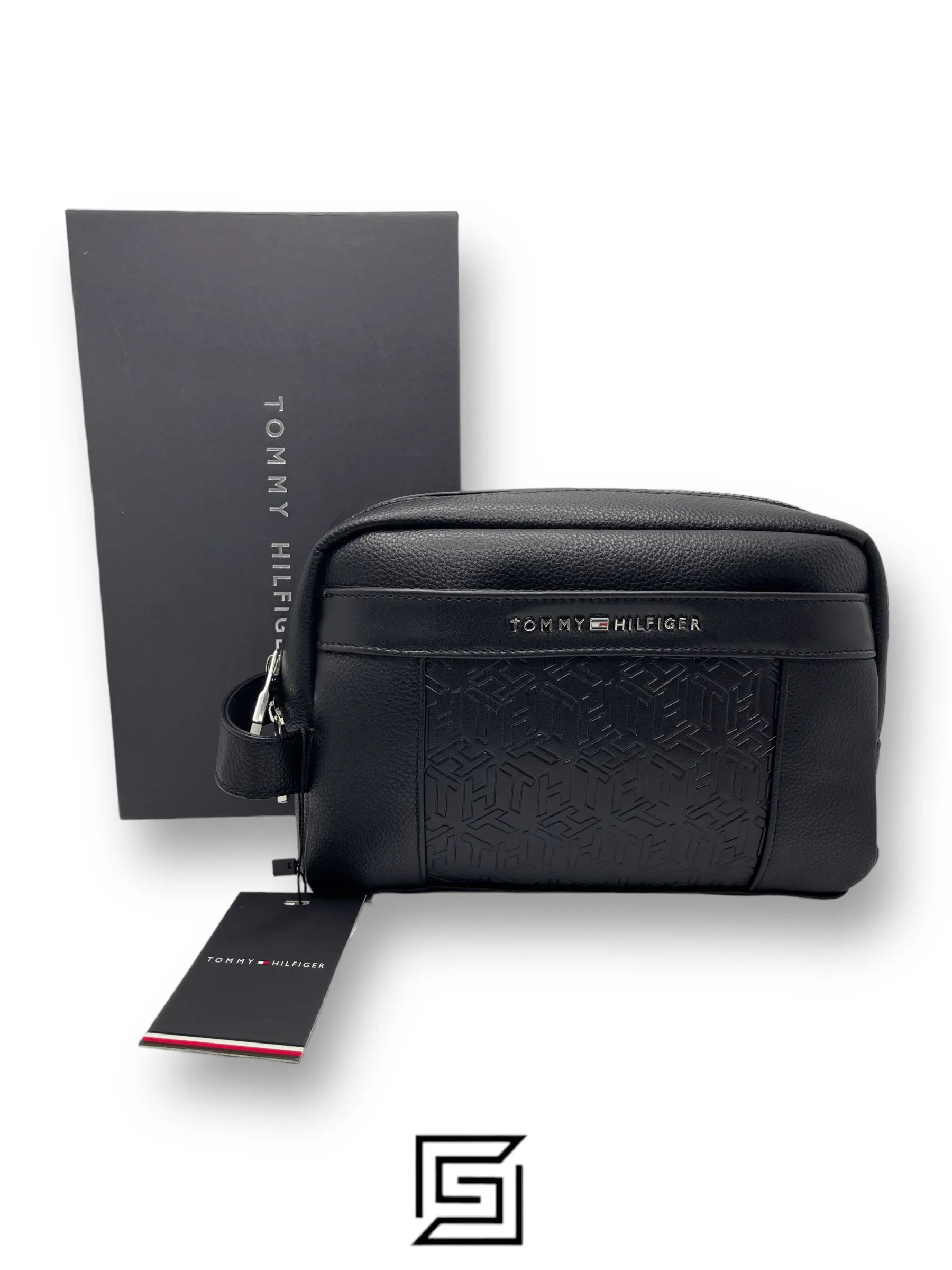 Tommy Hilfiger leather Tommy Handbag BOX Tommy METAL LOGO on TOP HARD PATTIERN/BLACK