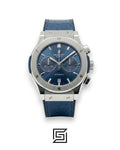 Hublot Classic Fusion Chronograph - Silver - Blue Dial - Blue Leather Strap