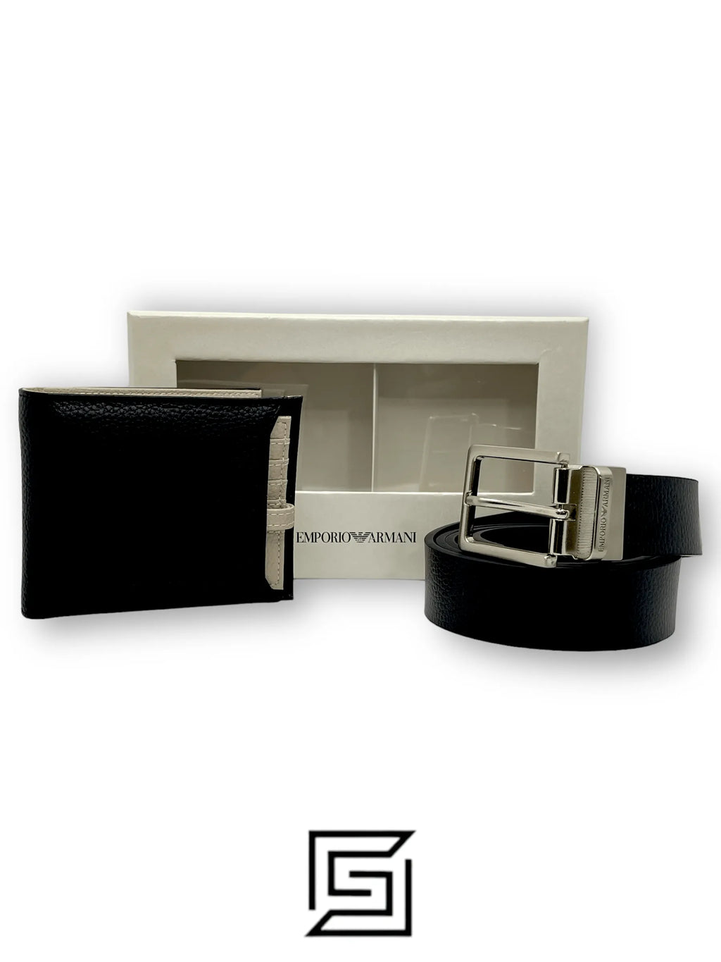 Emporio Armani leather EA SET BELT AND WALLET WITH BIGE CREDIT CARD HOLDER
