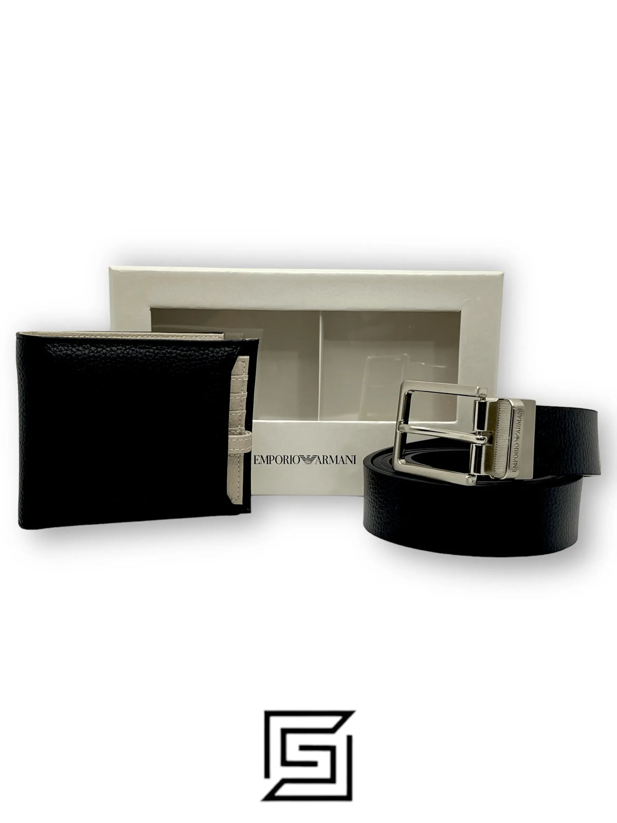 Emporio Armani leather EA SET BELT AND WALLET WITH BIGE CREDIT CARD HOLDER