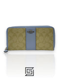 Coach Accordion Zip Wallet In Signature Canvas Khaki &amp; Blue Style No. F54630