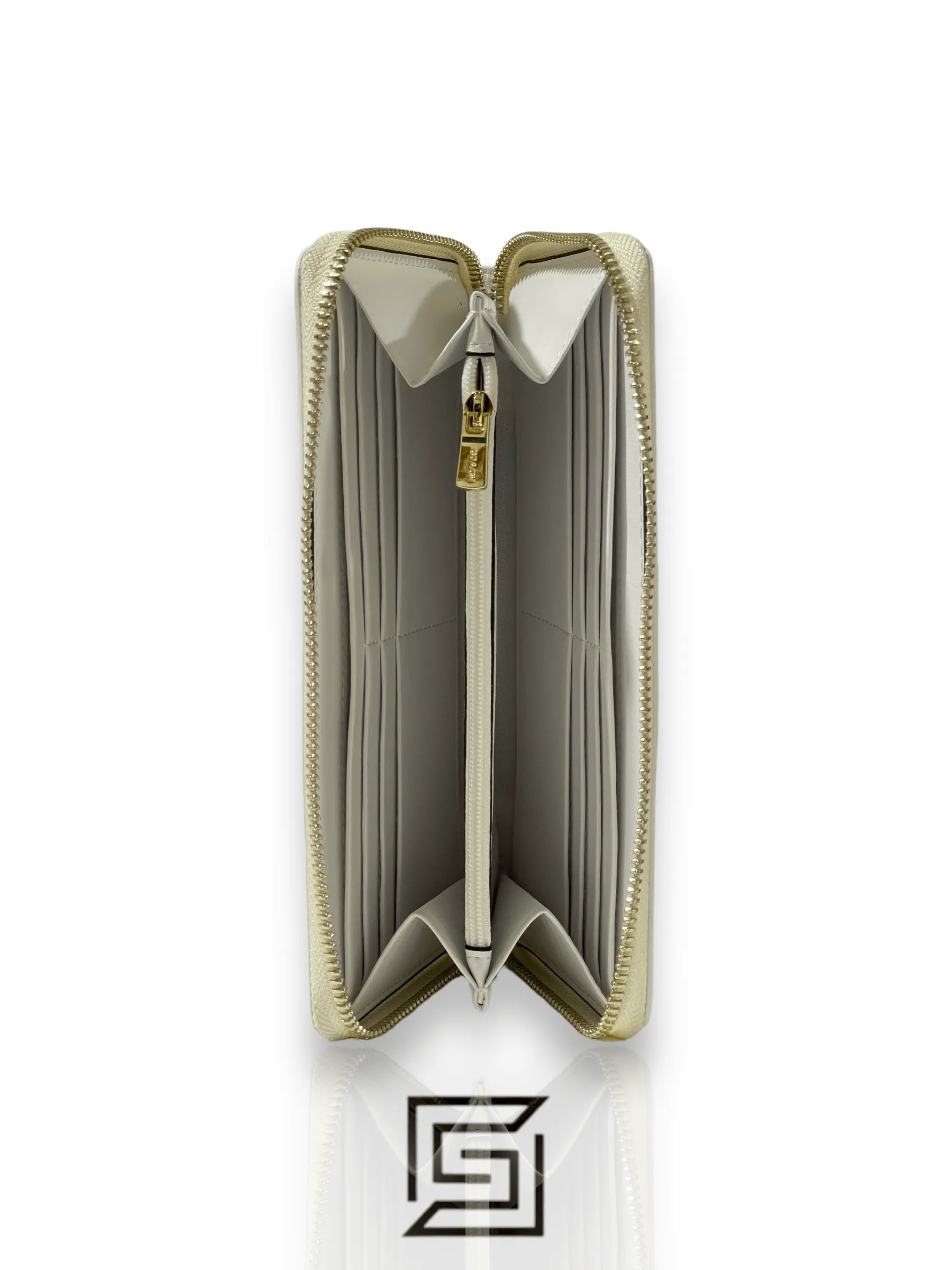 Coach Accordion Zip Wallet In Signature Canvas Khaki &amp; White Style No. F54630