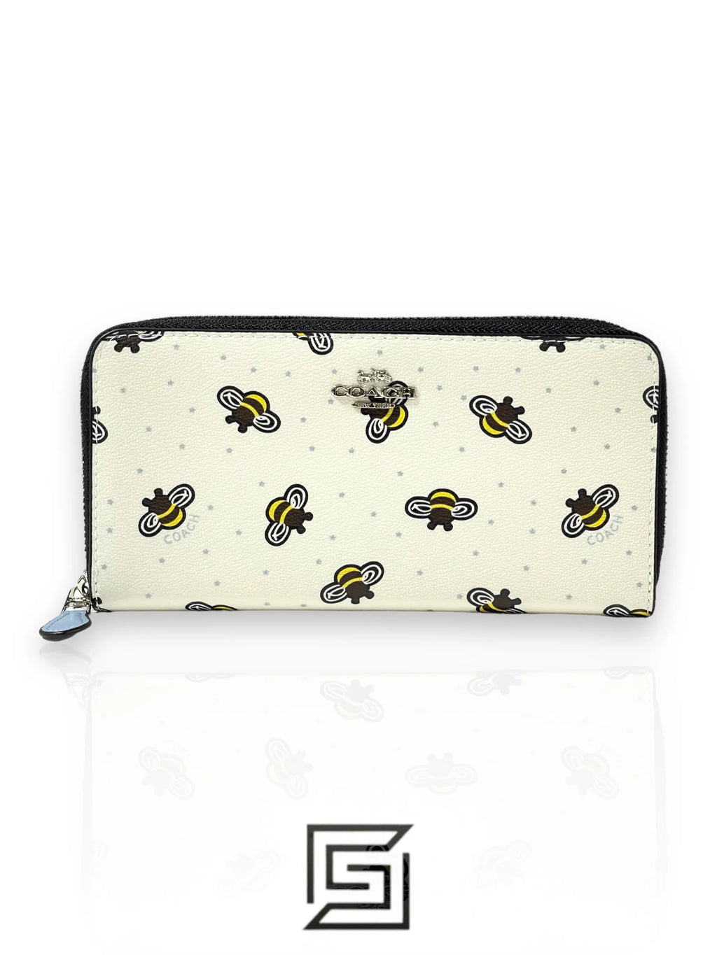 COACH Coach Long Wallet Bee Round Zip Wallet Accordion White Light Blue F23498