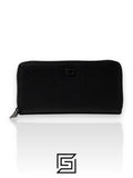 Coach VAccordion Zip Around Long Wallet in Black Crossgrain Leather with Signature Coated Canvas Interior CJ884