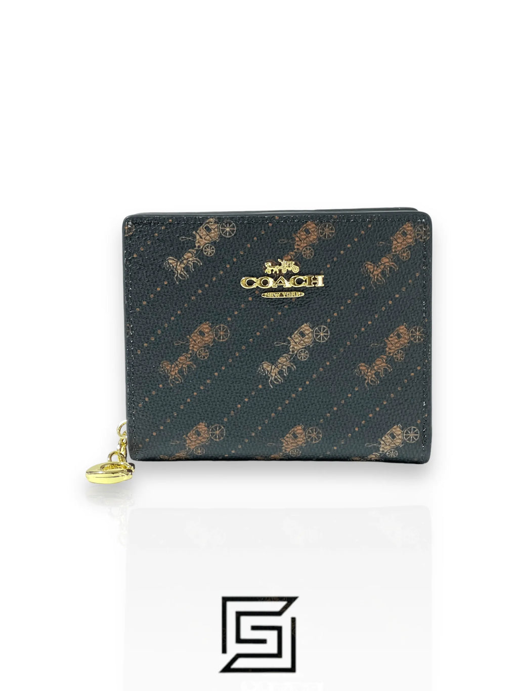 Snap Wallet With Horse And Carriage Dot Print Brown C4104