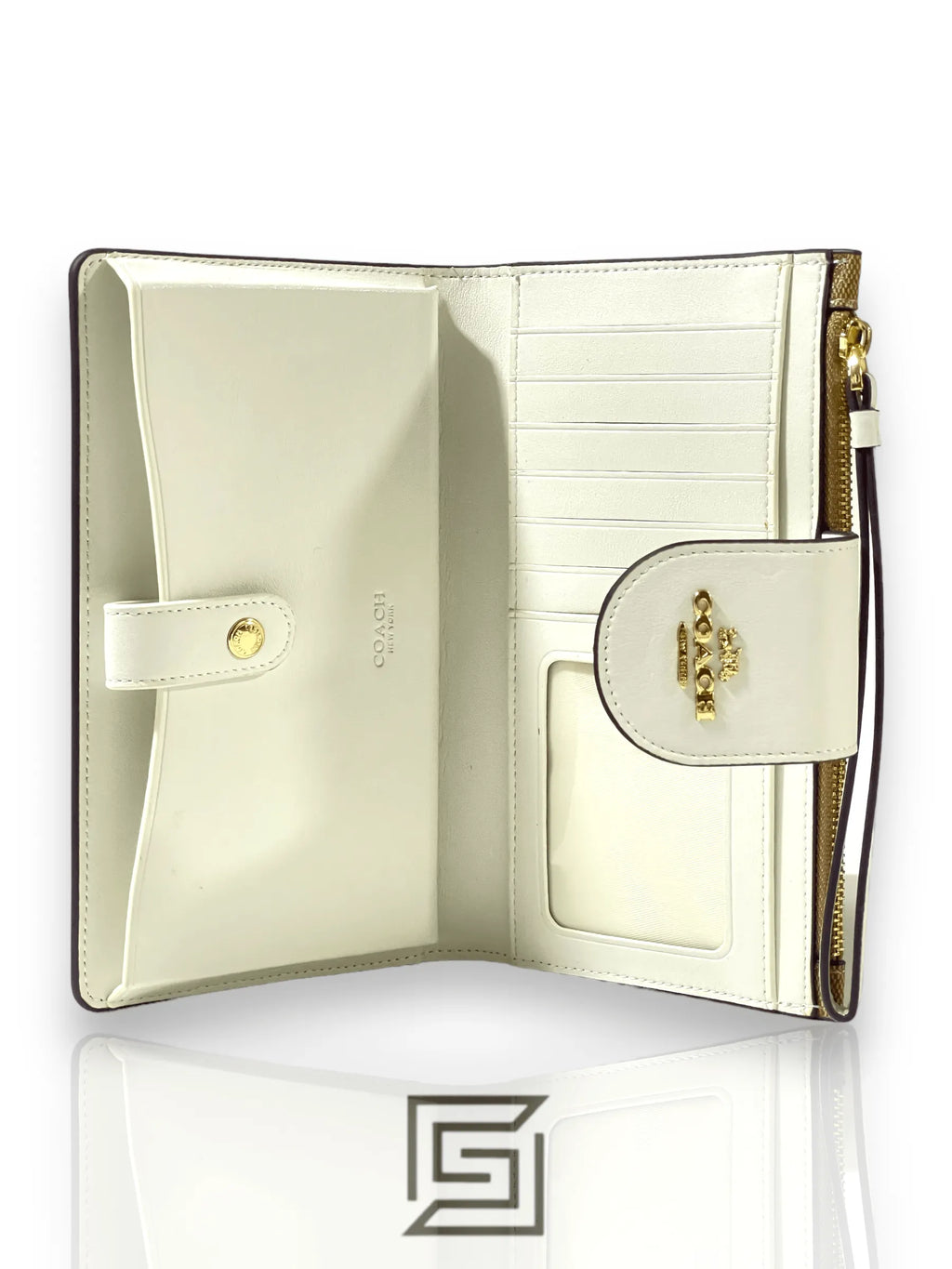 Coach wallets Phone Wallet In Colorblock Signature Canvas Brown x White Style No. C2874