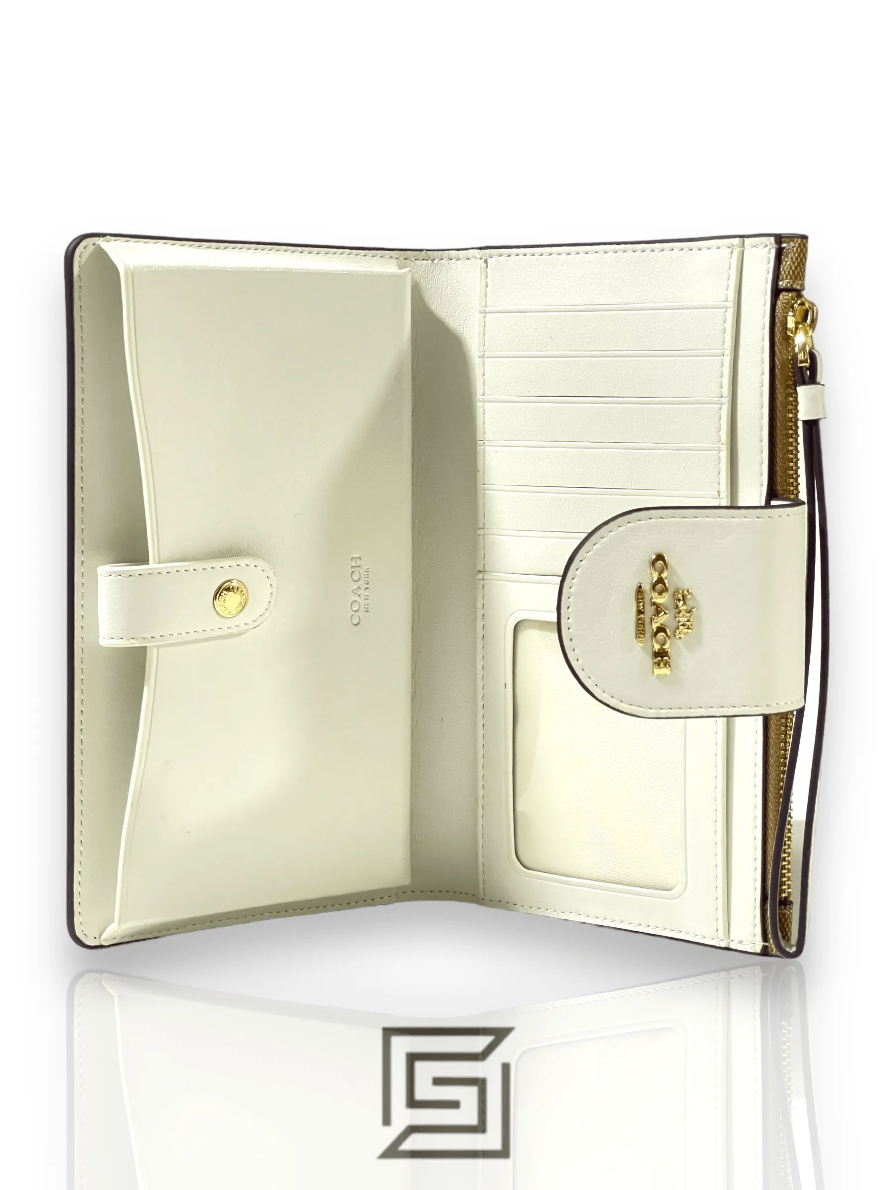 Coach wallets Phone Wallet In Colorblock Signature Canvas Brown x White Style No. C2874