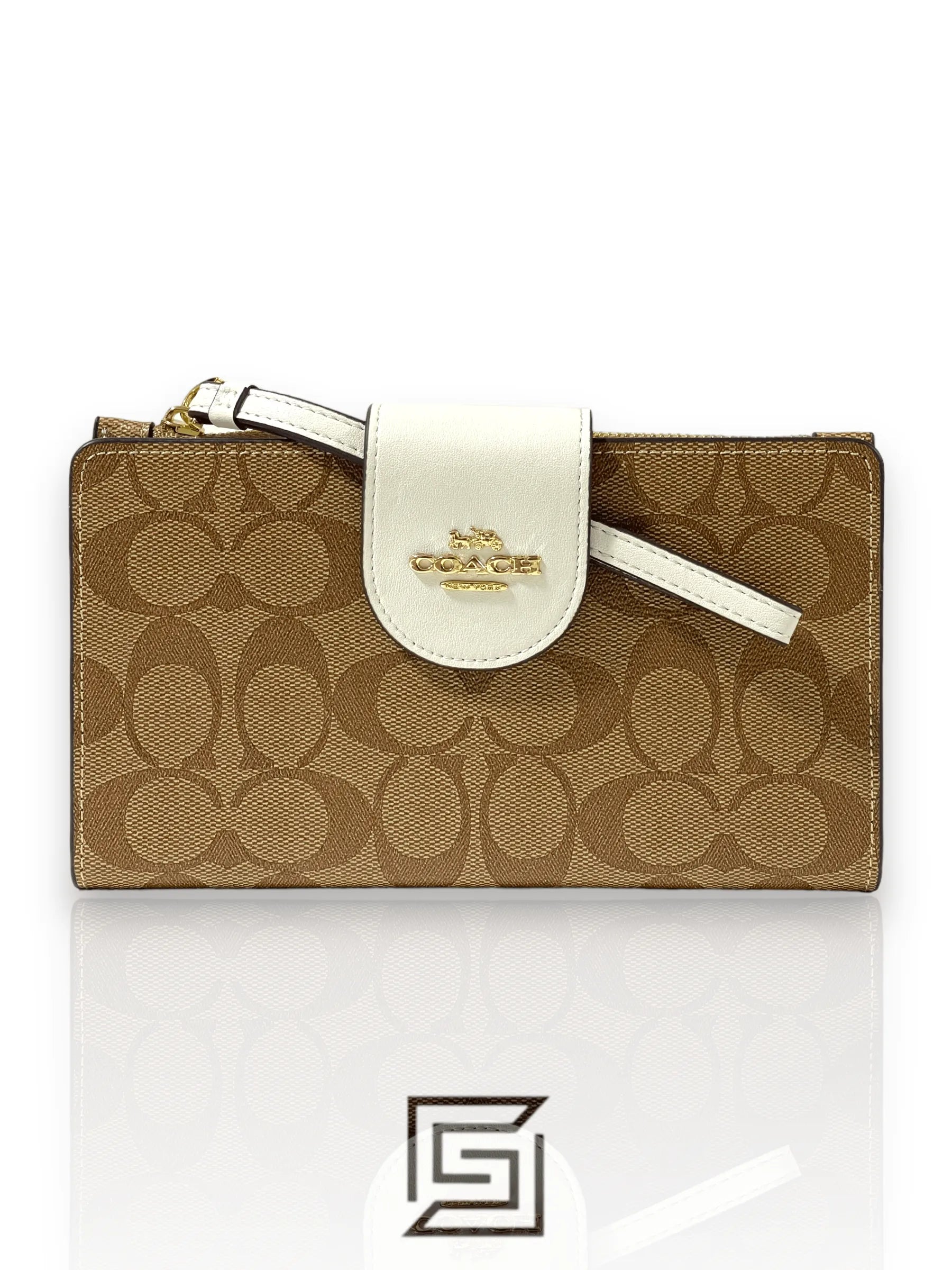 Coach wallets Phone Wallet In Colorblock Signature Canvas Brown x White Style No. C2874