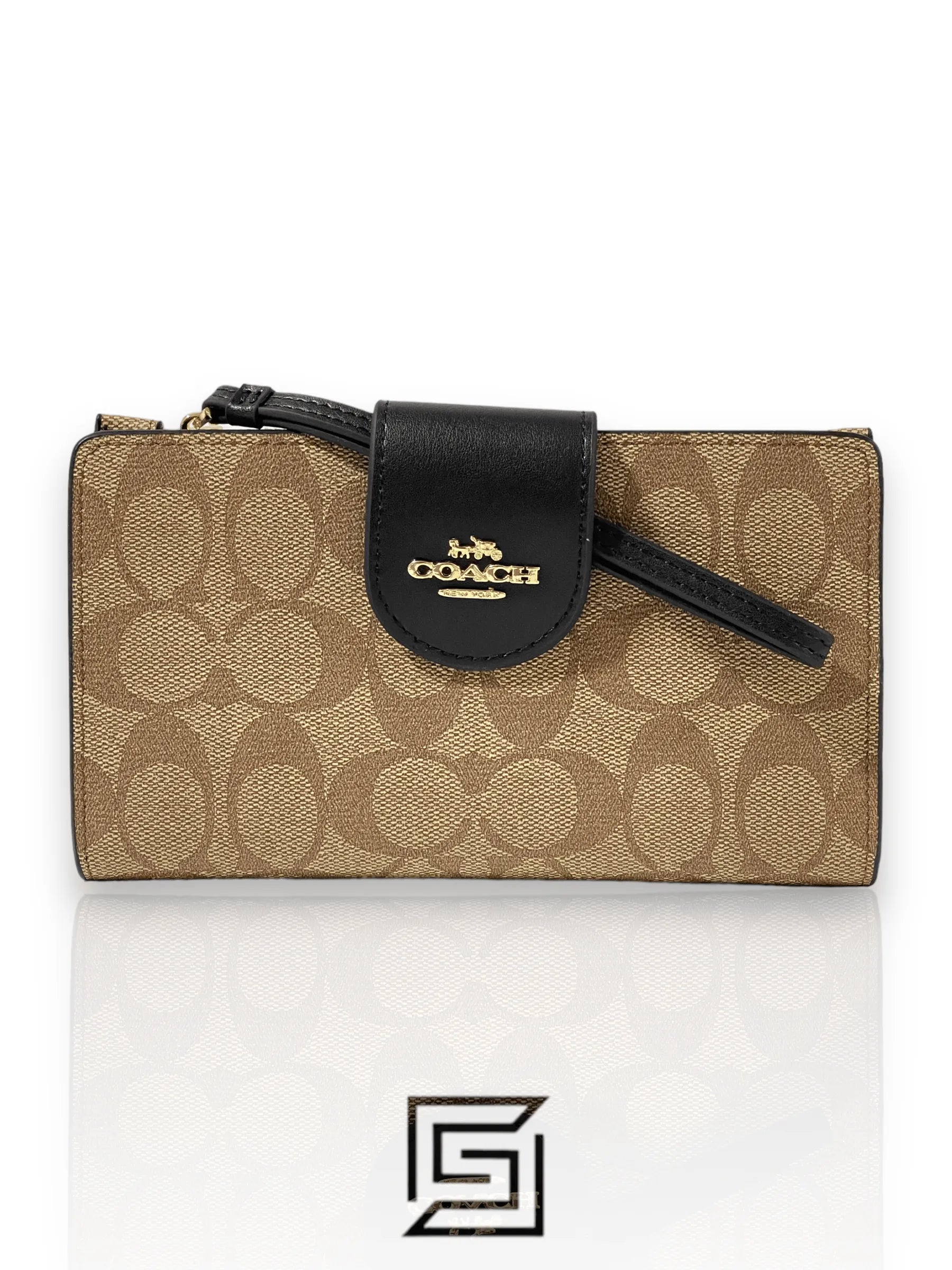 Coach wallets Phone Wallet In Colorblock Signature Canvas Brown x Black Style No. C2874