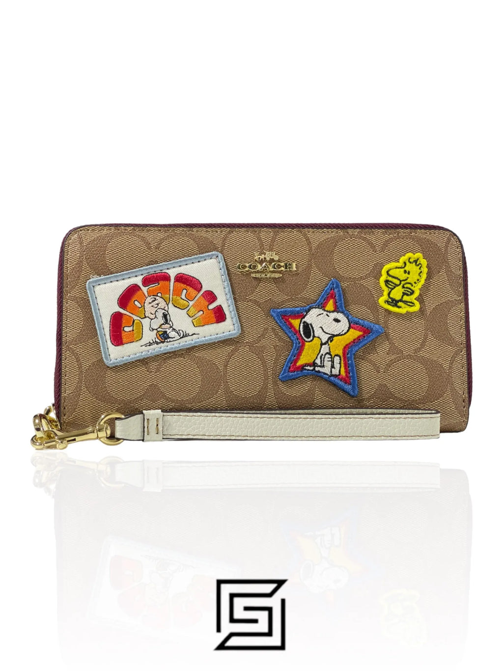 Coach X Peanuts Long Zip Around Wallet In Signature Canvas With Varsity Patches C4598