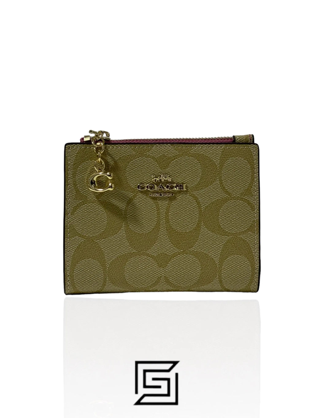 Snap Card Case In Signature Canvas F78002 Beige and Pink