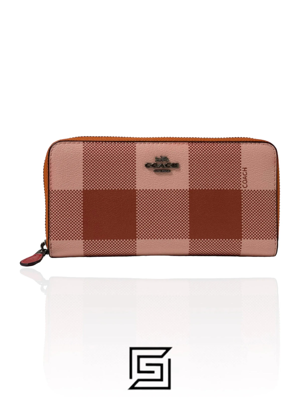 COACH ACCORDION ZIP WALLET WITH BUFFALO PLAID PRINT Pink F25966