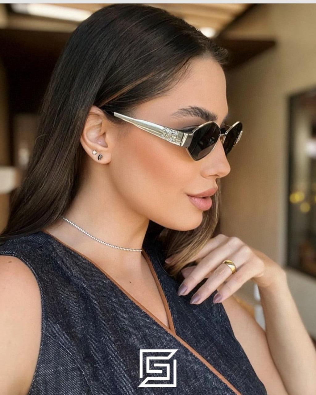 CELINE CL40254U عدسات سوداء بإطار فضي