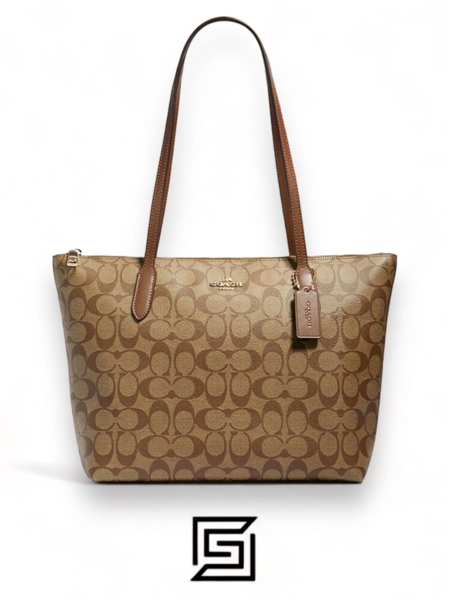 COACH Zip Top Tote Bag In Signature Canvas Cream Style No. 4455