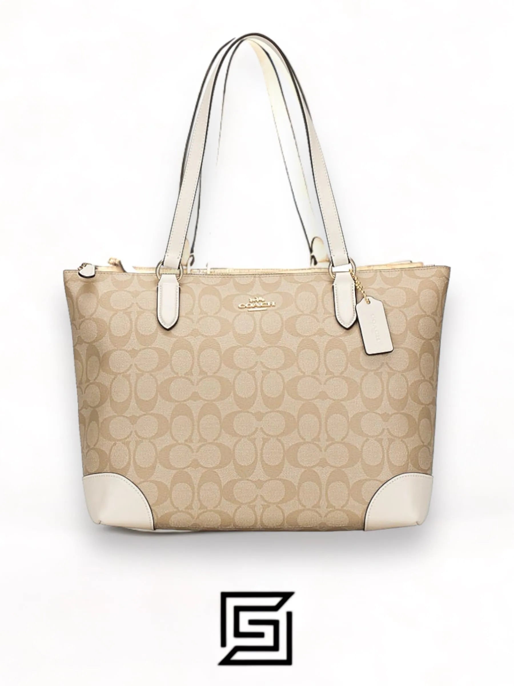 Coach leather Zip Top Tote In Signature Canvas White F29208