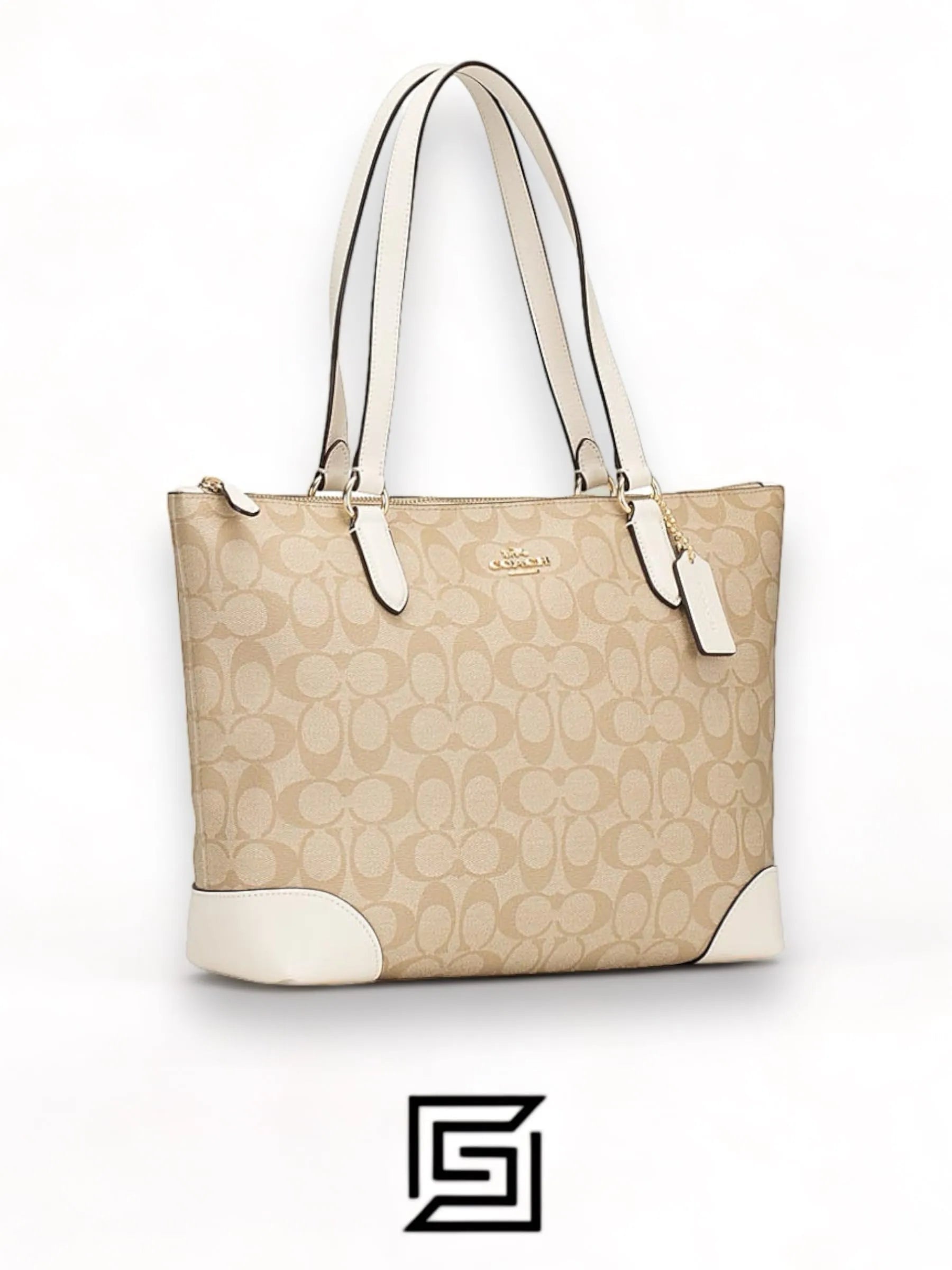 Coach leather Zip Top Tote In Signature Canvas White F29208