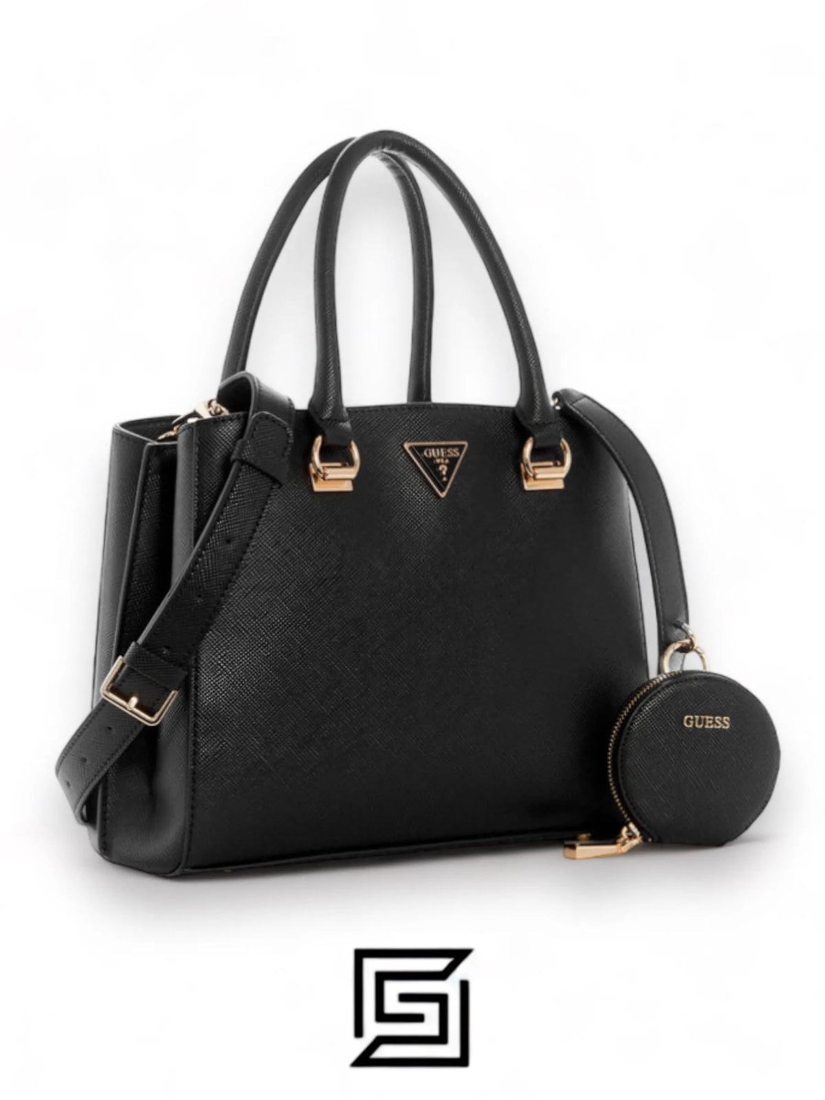 leather GUESS ALEXIE GIRLFRIEND SATCHEL BB841606 Gold acc - BLACK