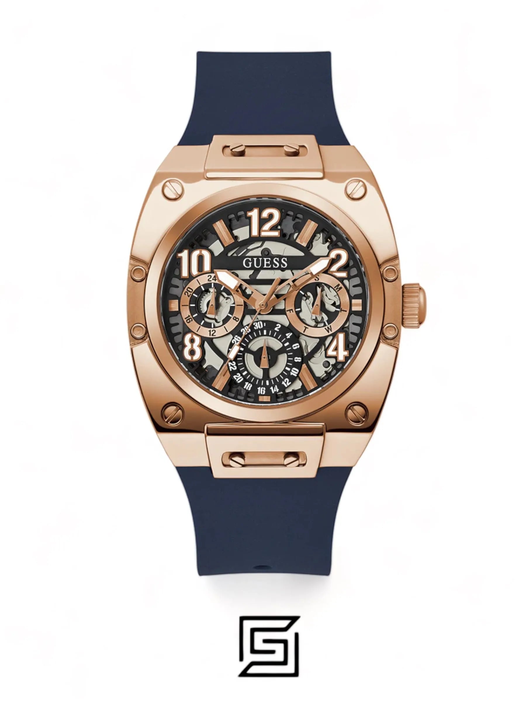 original-watches GUESS Mens Navy Rose Gold Tone Multi-function Watch GW0569G3