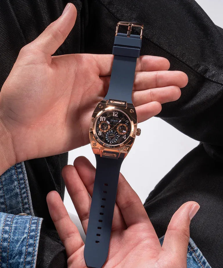 original-watches GUESS Mens Navy Rose Gold Tone Multi-function Watch GW0569G3