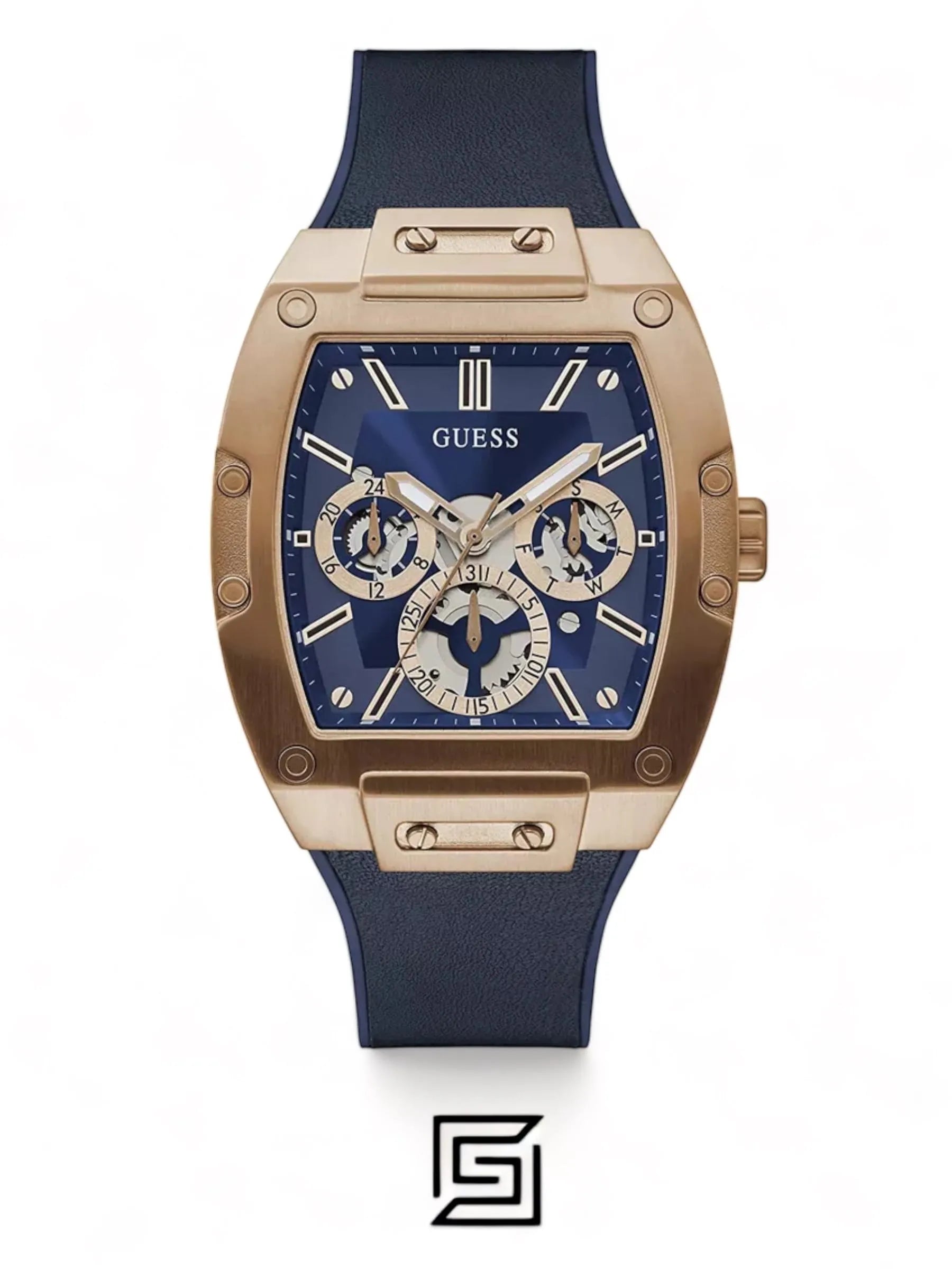 original-watches Men's Guess Rose Gold Multifunction Case Blue Strap Watch - GW0202G4