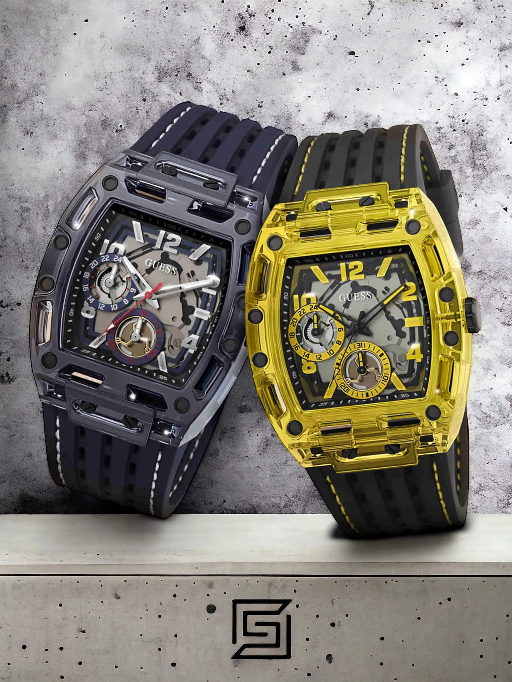 original-watches GUESS Mens Black Yellow Multi-function Watch GW0499G2