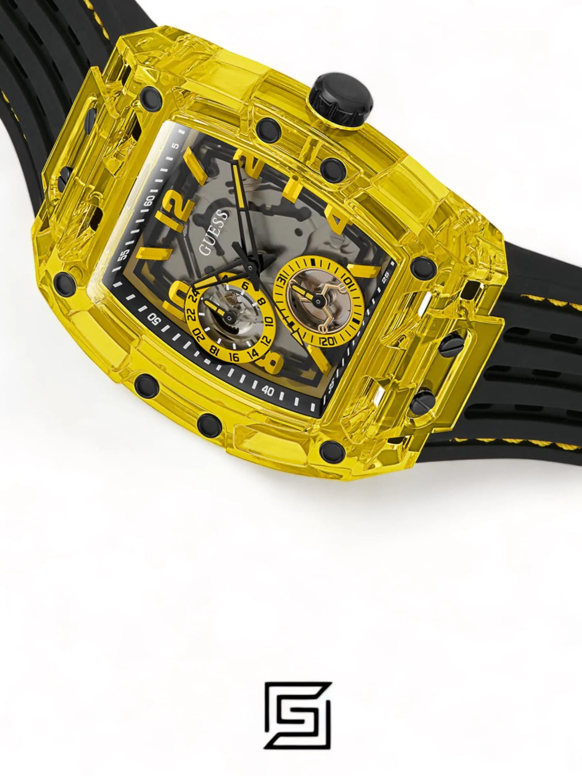 original-watches GUESS Mens Black Yellow Multi-function Watch GW0499G2