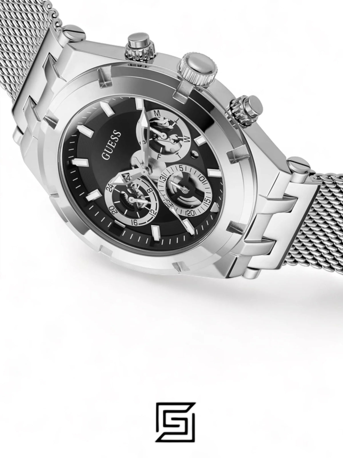 original-watches GUESS Mens Silver Tone Multi-function Watch GW0582G1