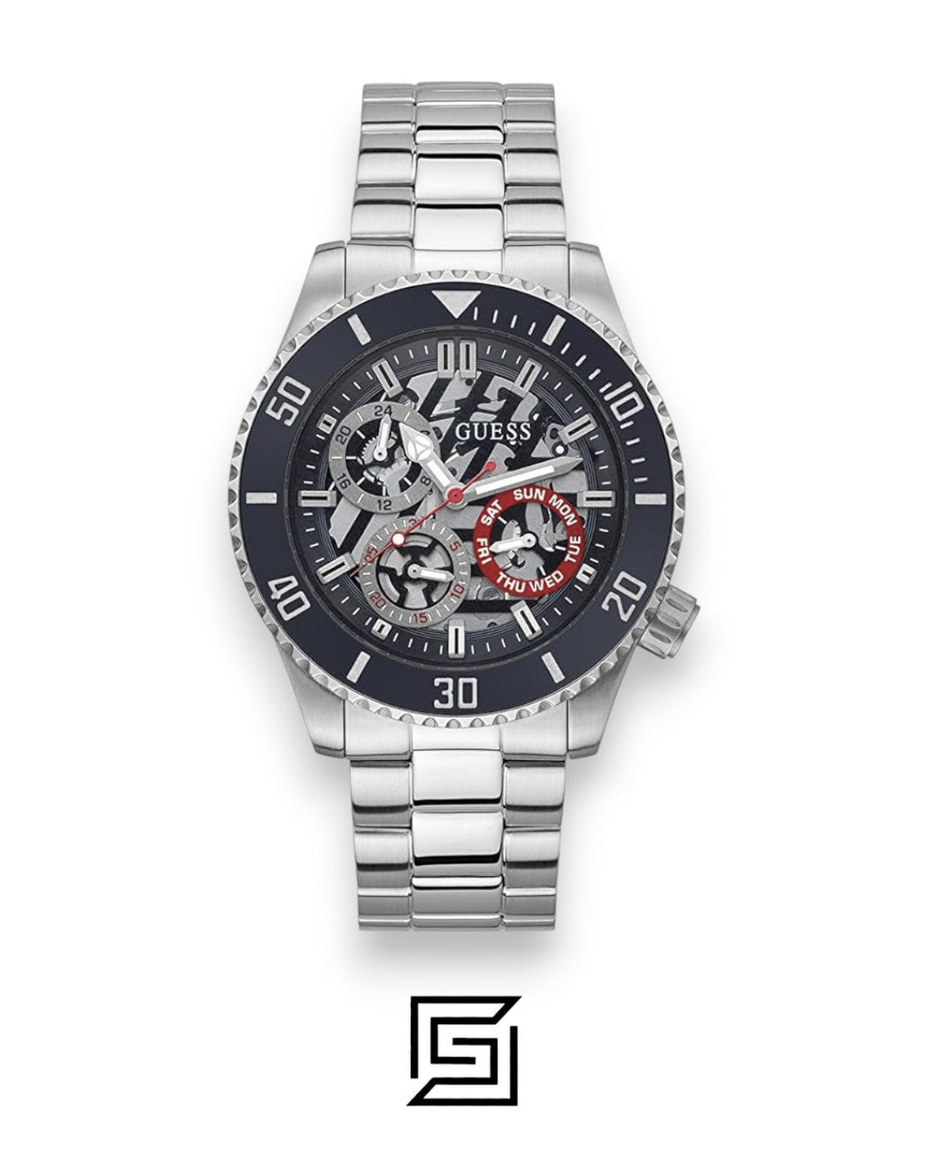 ساعة يد رجالي GUESS بلون فضي تناظري GW0488G1