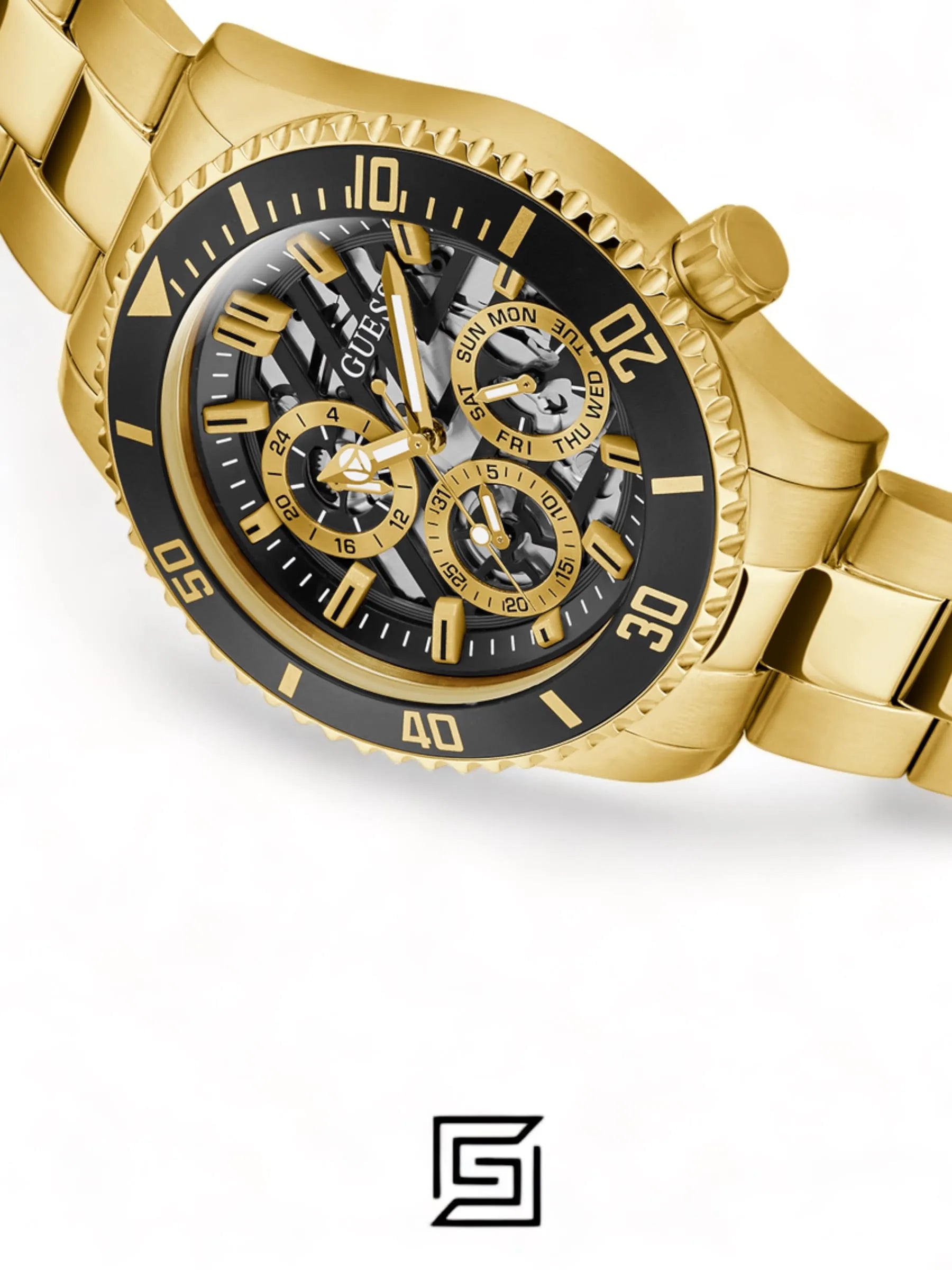 original-watches GUESS Mens Gold Tone Multi-function Watch GW0488G2
