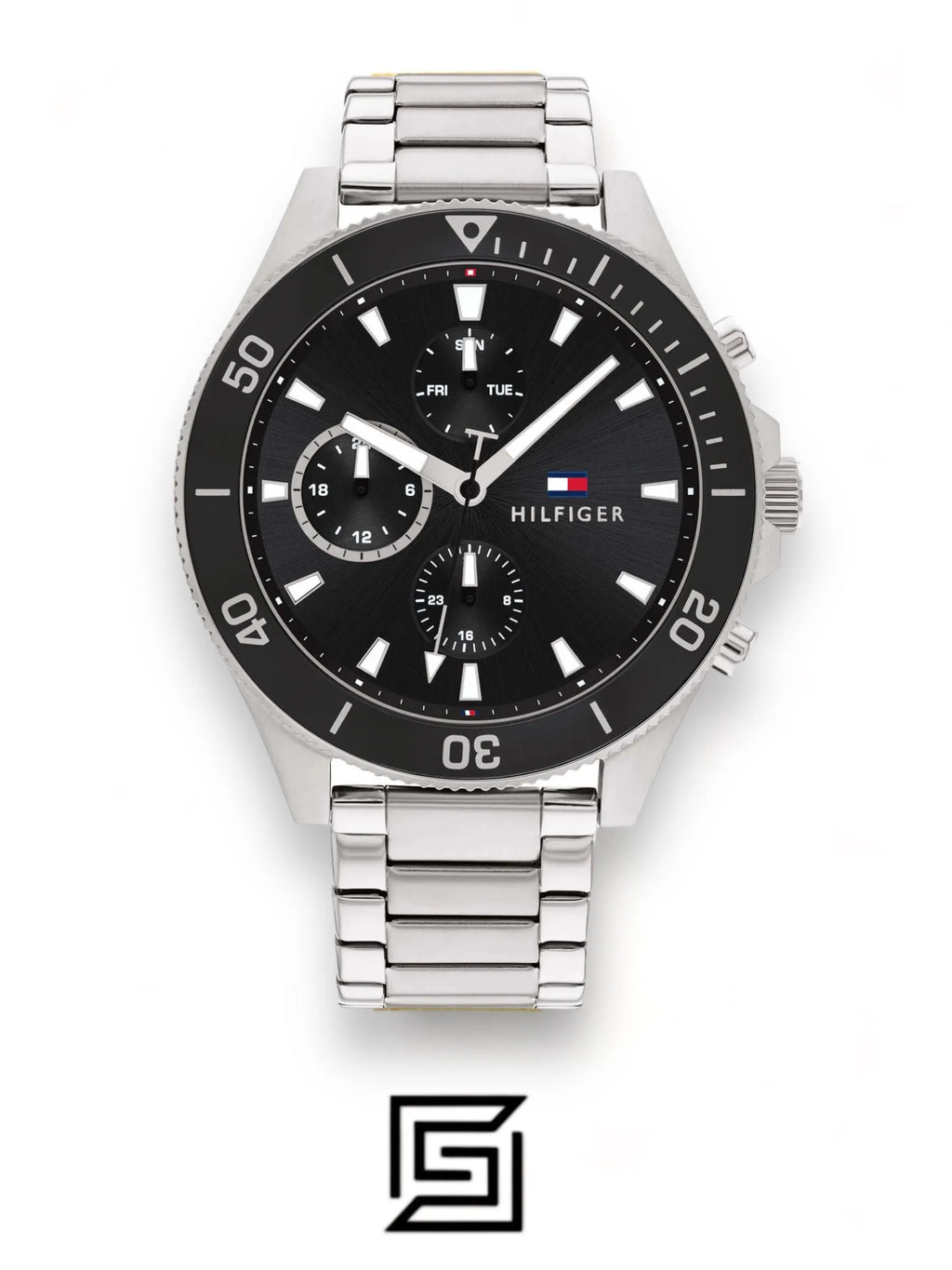 original-watches Tommy Hilfiger Silver Steel Black Dial Men's Multi-function Watch - 1791916