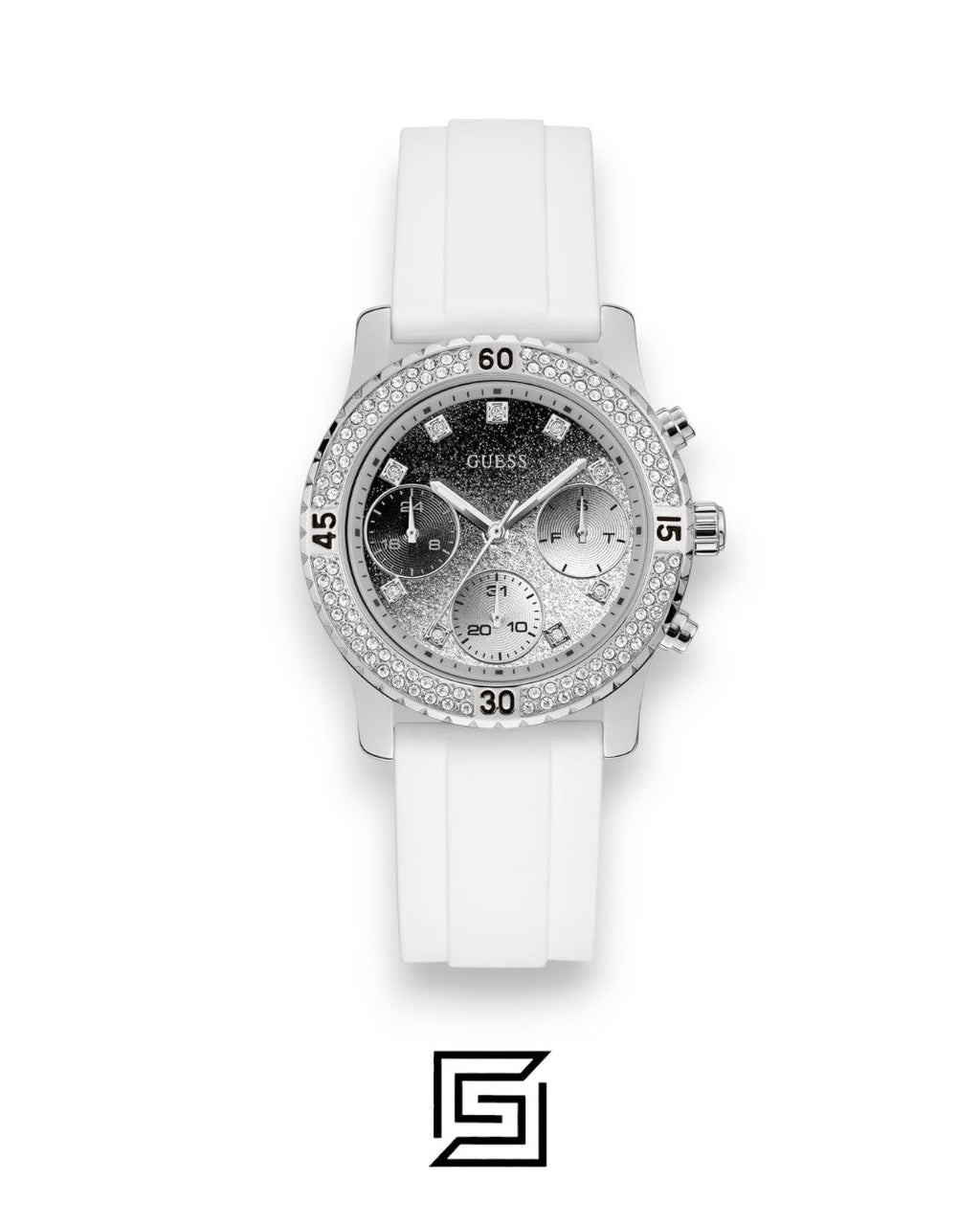 Guess W1098L1 White Strap Silver Dial Watch