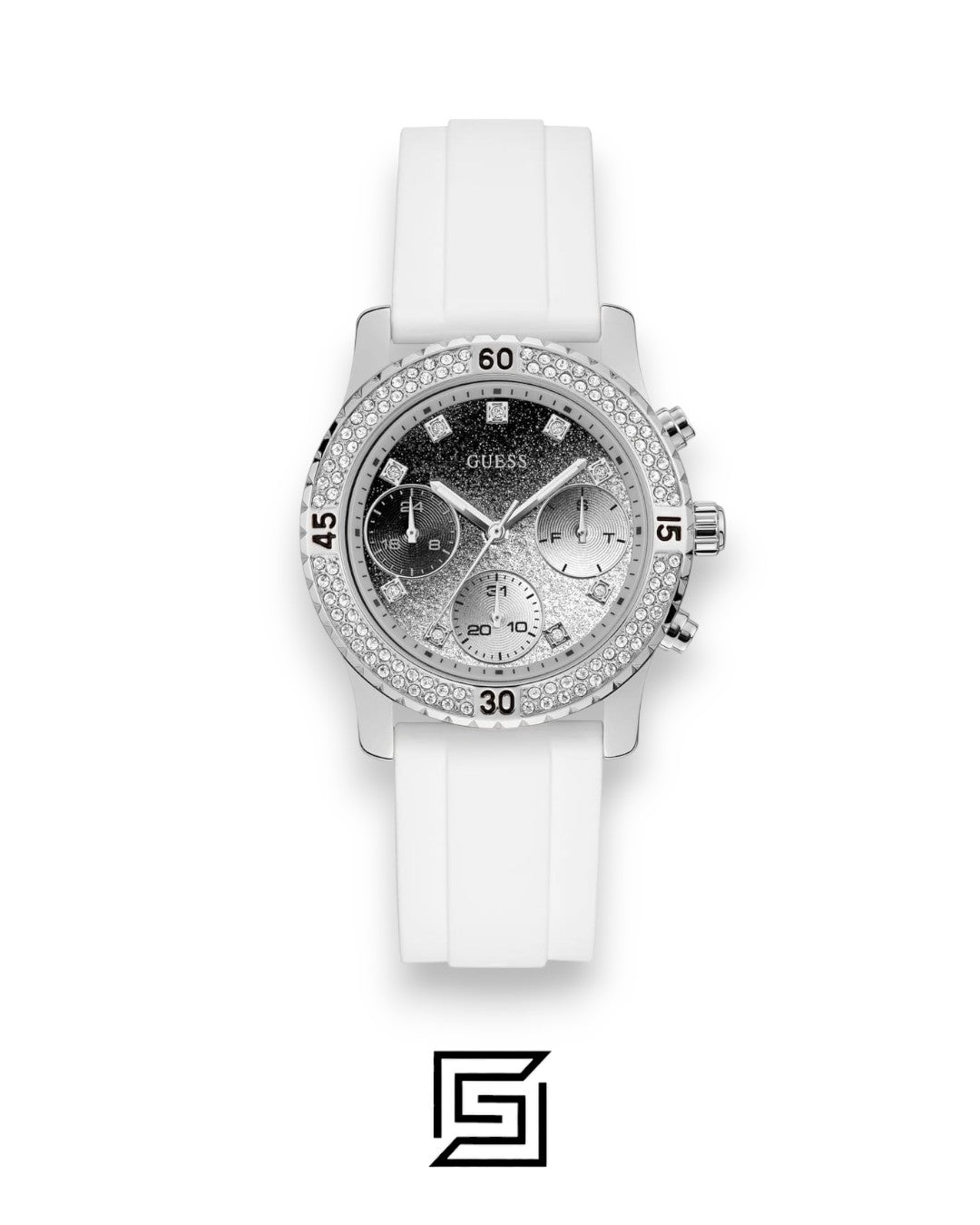 Guess W1098L1 White Strap Silver Dial Watch
