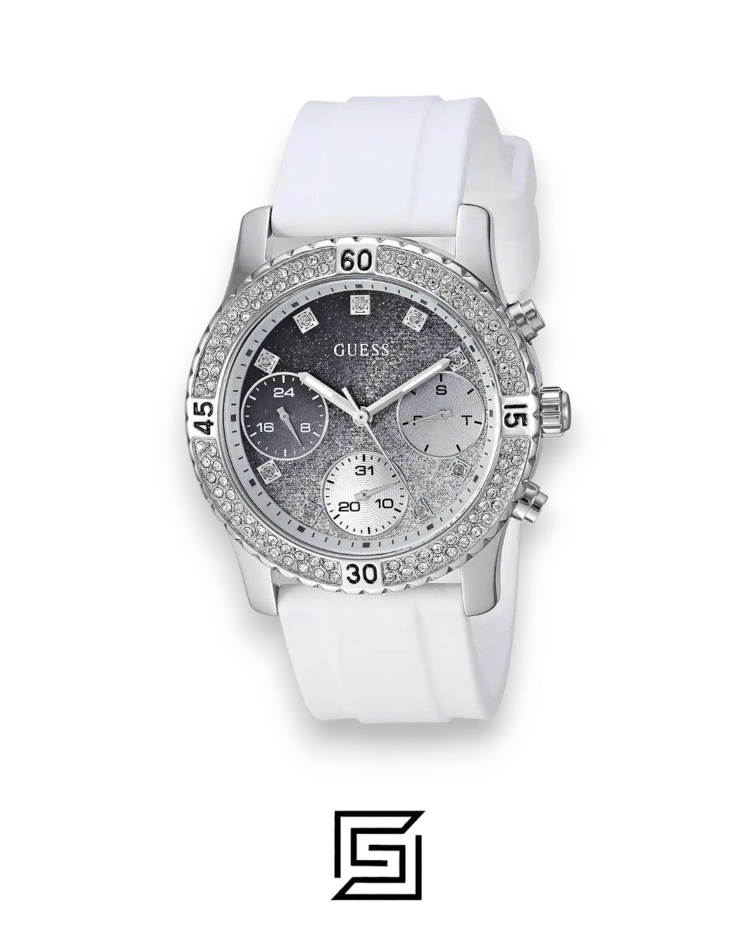 Guess W1098L1 White Strap Silver Dial Watch