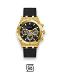 GUESS MEN GOLD TONE Analog RUBERR BLACK BAND Watch GW0262G2