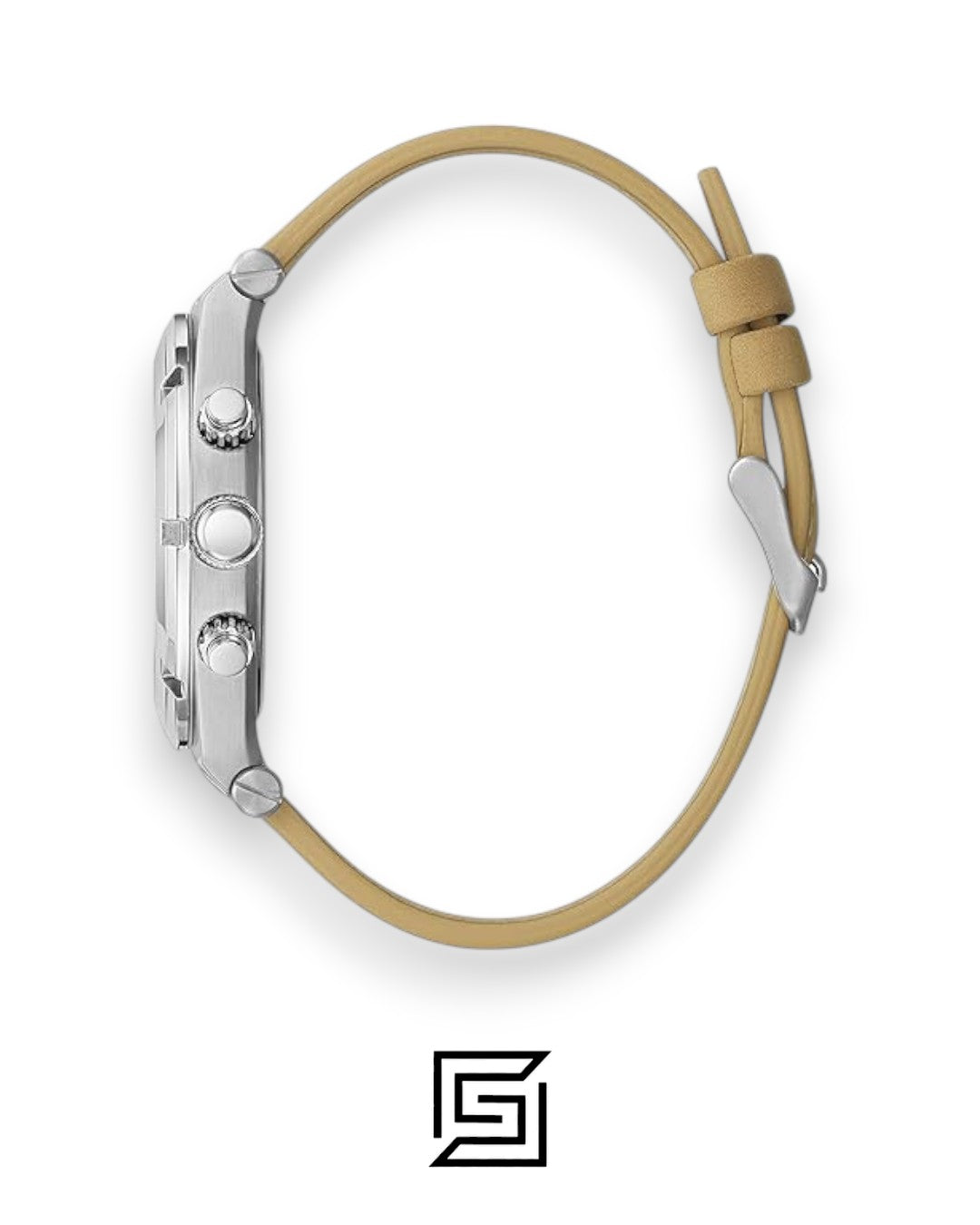 ساعة GUESS رجالي بعقارب فضية وحزام شمواه طراز GW0262G1