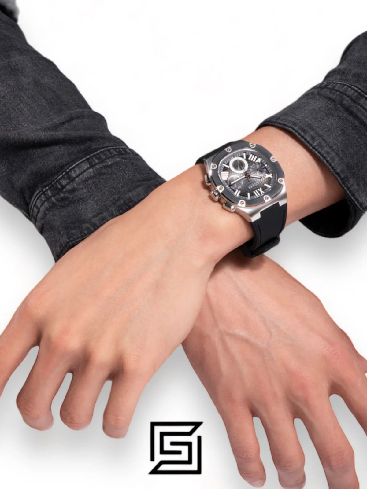 original-watches GUESS Mens Black Silver Tone Multi-function Watch - GW0571G1